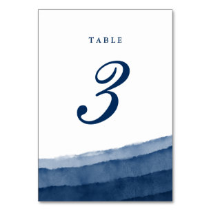 Indigo Blue Watercolor Wedding Table Number