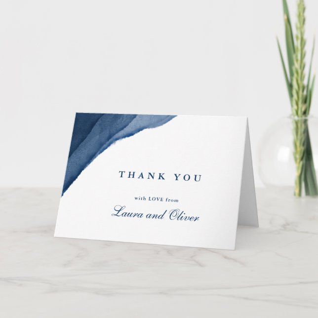 Indigo Blue Watercolor Wedding Thank You Cards (Front)