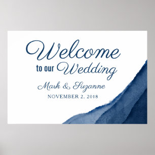 Indigo Blue Watercolor Welcome to our Wedding Poster