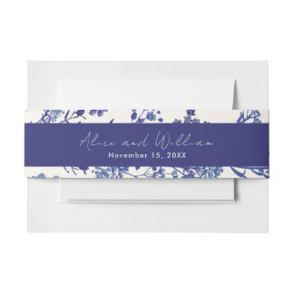 Indigo Blue Wedding Invitation Belly Band