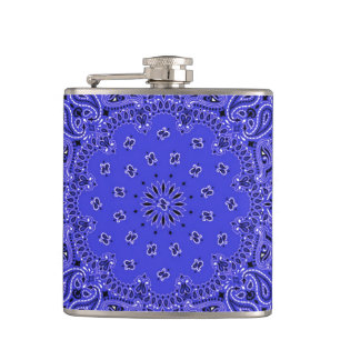 Indigo Blue Western Bandanna Scarf Fabric Wrap Hip Flask