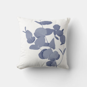 Indigo Blue White Eucalyptus Herb Botanical Print Cushion