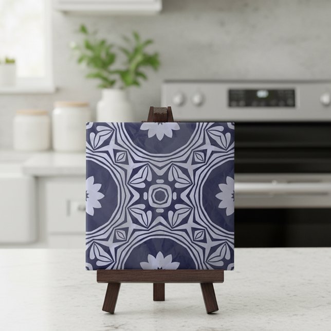 Indigo Blue White Mandala Floral Moroccan Azulejo Ceramic Tile (Creator Uploaded)