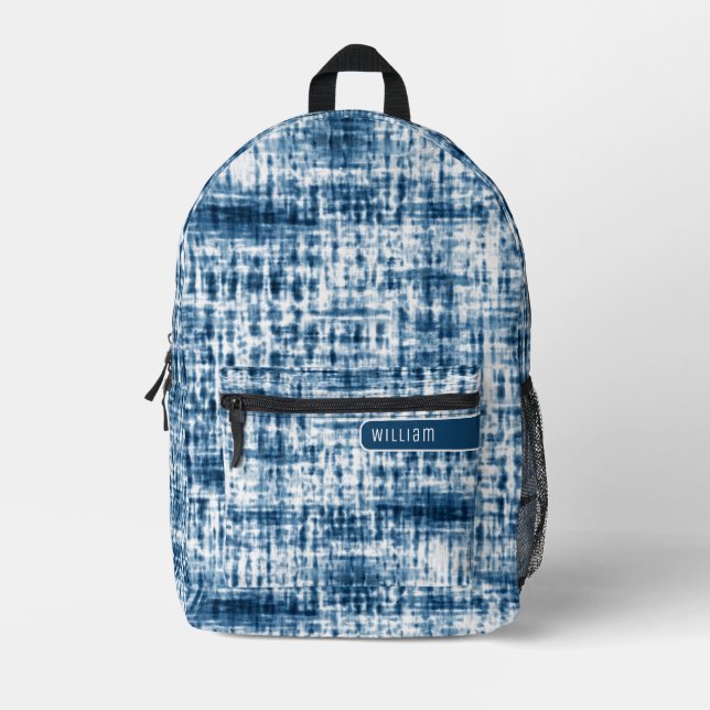 Indigo Blue & White Shibori Pattern Cool Teens Printed Backpack (Front)
