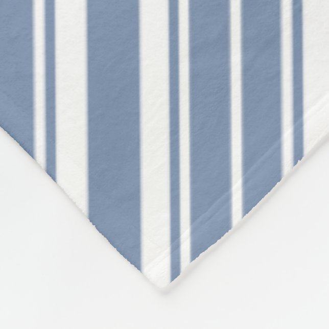 Indigo Blue, White Ticking Stripes Fleece Blanket (Corner)