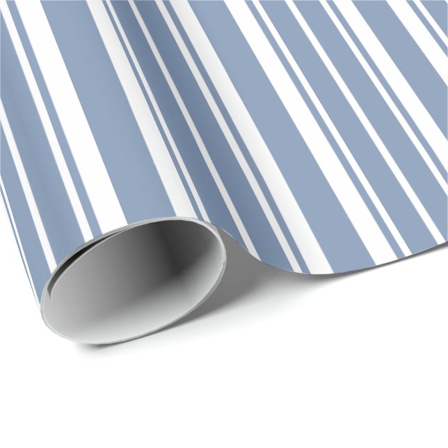 Indigo Blue, White Ticking Stripes Wrapping Paper (Roll Corner)