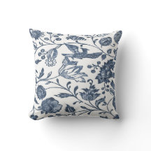 Indigo Blue Woodblock Floral Pillow