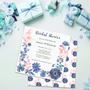 Indigo Blush Florals Bridal Shower Customise Invitation