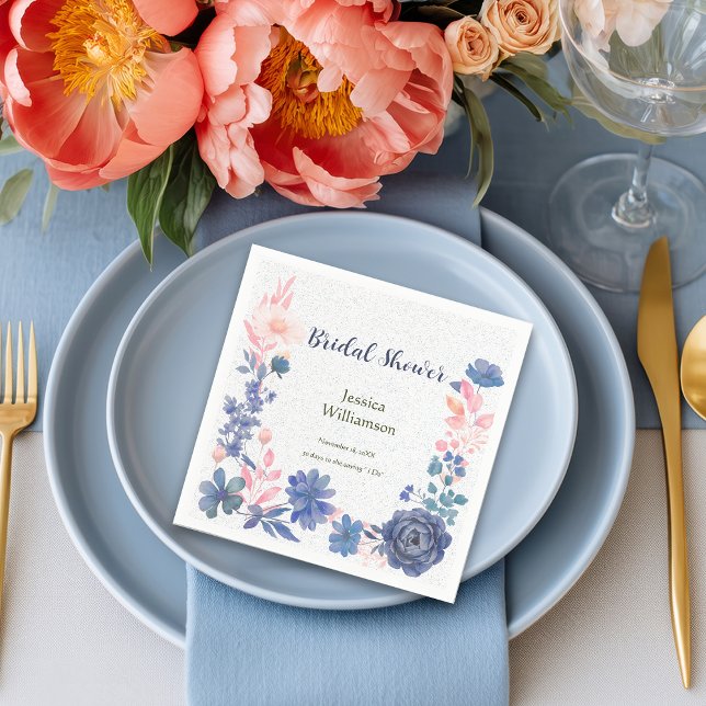 Indigo Blush Florals Bridal Shower Customise Napkin (Creator Uploaded)