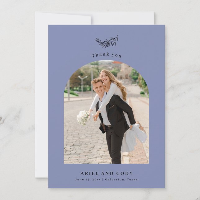Indigo | Boho Arch Wedding Photo Thank You Card (Front)