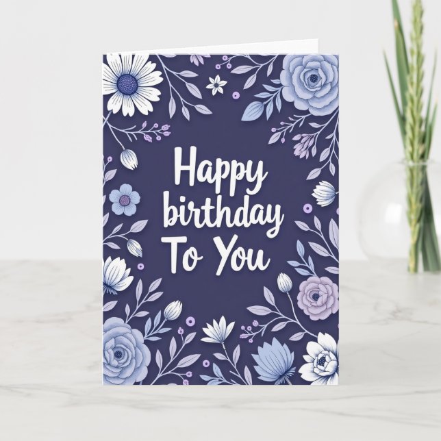 Indigo Botanical Birthday Card (Front)