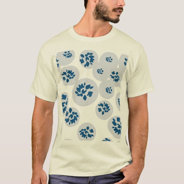 Indigo Botanical Bubbles Pattern T-Shirt (Front)