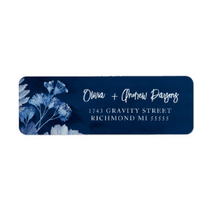 Indigo Botanical watercolor Script Address Label Return Address Label
