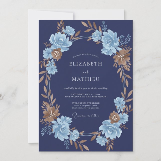 Indigo Bronze Painted Wedding Invitation (Front)
