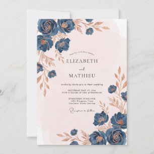 Indigo Bronze Petal Wedding Invitation