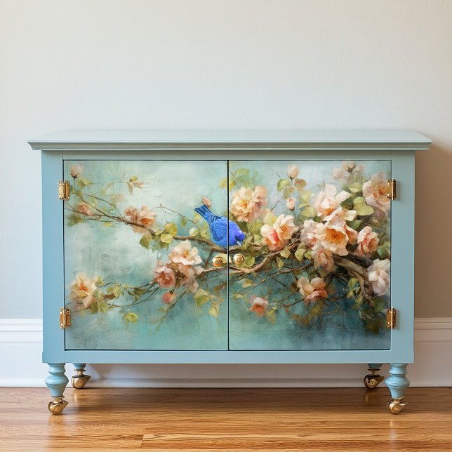 Indigo Bunting Bird and Flowers Decoupage Paper (Creator Uploaded)