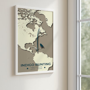 Indigo Bunting Migration Map – Minimalist Vintage  Poster