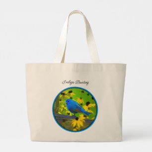 Indigo Bunting on Fence Painting Original Bird Art Large Tote Bag