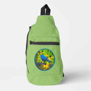 Indigo Bunting on Fence Painting Original Bird Art Sling Bag
