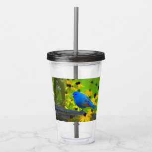 Indigo Bunting Painting - Original Bird Art Acrylic Tumbler