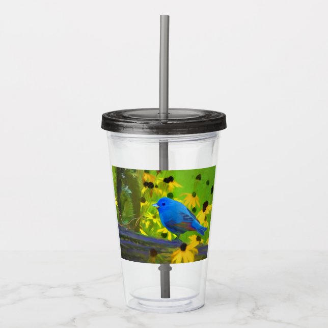 Indigo Bunting Painting - Original Bird Art Acrylic Tumbler (Front)