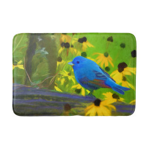 Indigo Bunting Painting - Original Bird Art Bath Mat