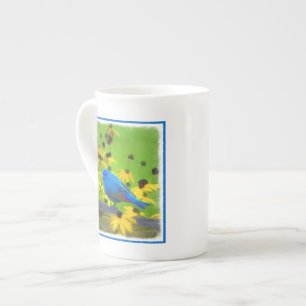 Indigo Bunting Painting - Original Bird Art Bone China Mug