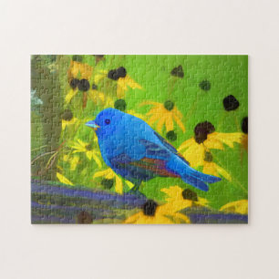 Indigo Bunting Painting - Original Bird Art Jigsaw Puzzle