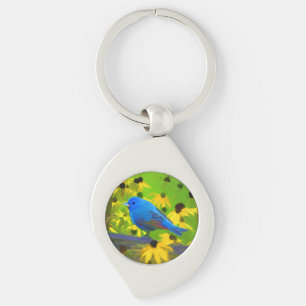Indigo Bunting Painting - Original Bird Art Key Ring