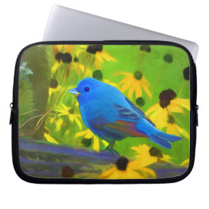 Indigo Bunting Painting - Original Bird Art Laptop Sleeve