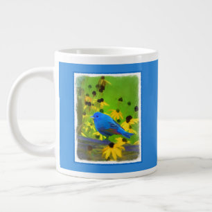 Indigo Bunting Painting - Original Bird Art Large Coffee Mug