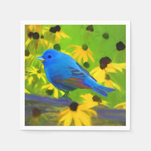 Indigo Bunting Painting - Original Bird Art Napkin