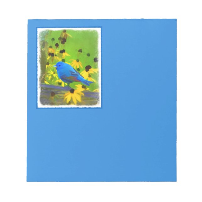 Indigo Bunting Painting - Original Bird Art Notepad (Front)