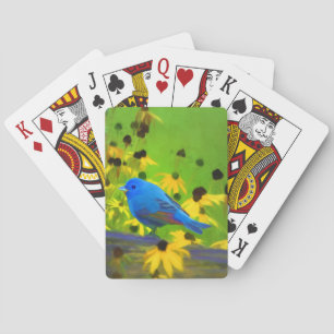 Indigo Bunting Painting - Original Bird Art Playing Cards