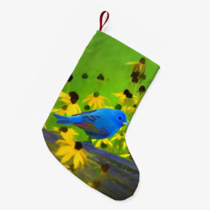 Indigo Bunting Painting - Original Bird Art Small Christmas Stocking