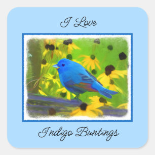 Indigo Bunting Painting - Original Bird Art Square Sticker