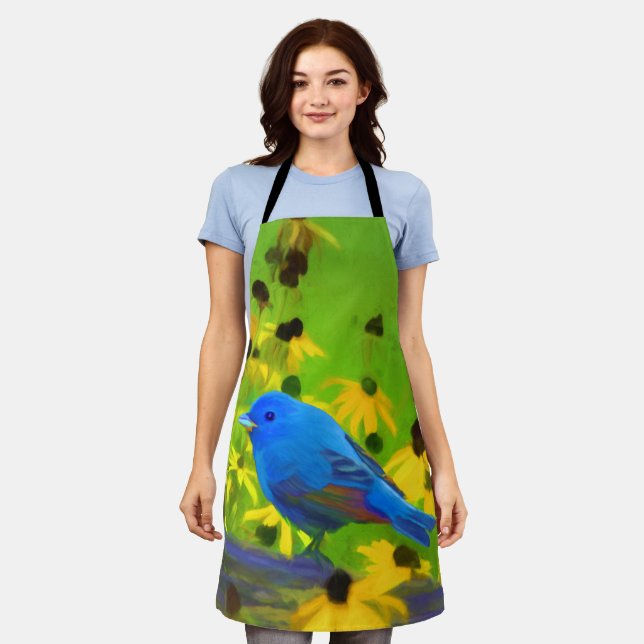 Indigo Bunting Painting - Original Wild Bird Art Apron (Worn)