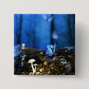Indigo Butterfly and Mushroom Forest 15 Cm Square Badge