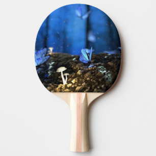 Indigo Butterfly and Mushroom Forest Ping Pong Paddle