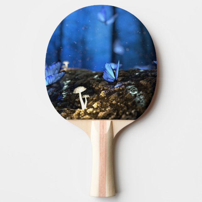 Indigo Butterfly and Mushroom Forest Ping Pong Paddle (Front)