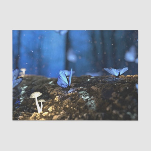 Indigo Butterfly and Mushroom Forest Tissue Paper (Front)