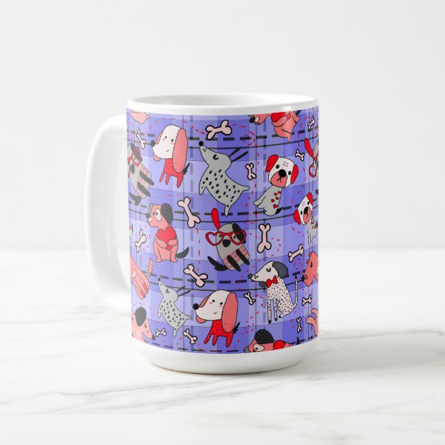 Indigo Checked Coffee Mug - Red / Black Dogs Print (Front Left)