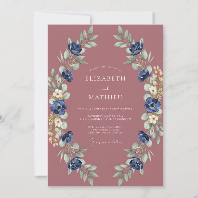 Indigo Clay Painted Wedding Invitation (Front)
