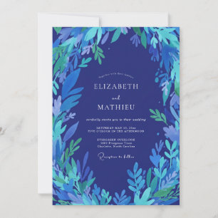 Indigo Cobalt Leafy Wedding Invitation