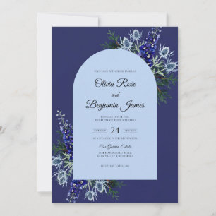 Indigo Cobalt Thistle Eucalyptus Wedding Invitation