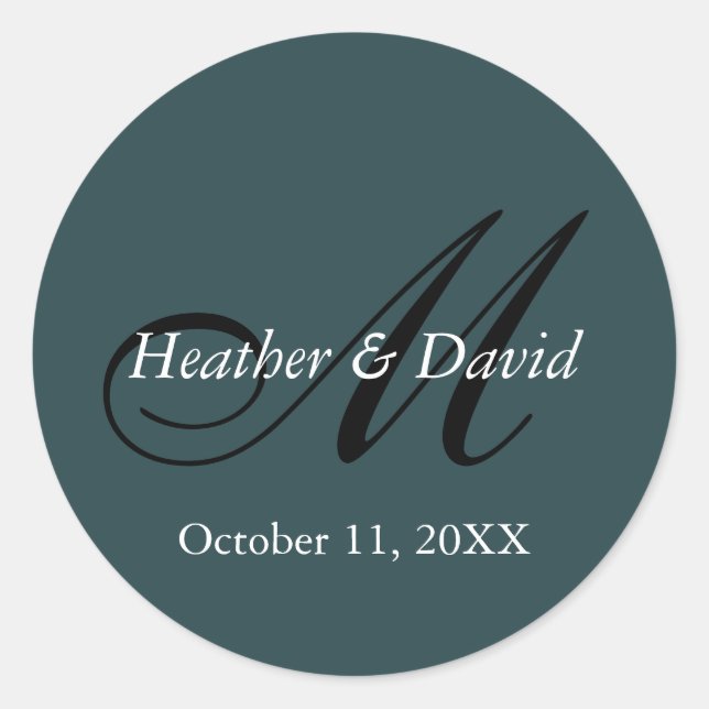 Indigo Colour Stylish Cute Monogram Wedding Classic Round Sticker (Front)
