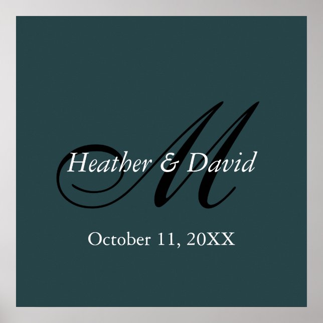 Indigo Colour Stylish Cute Monogram Wedding Poster (Front)