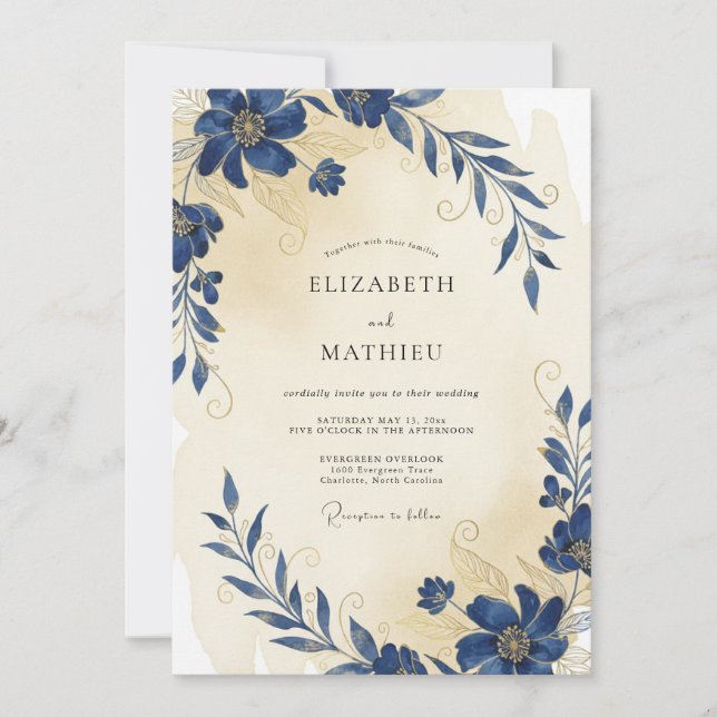 Indigo Cream Anemone Wedding Invitation (Front)