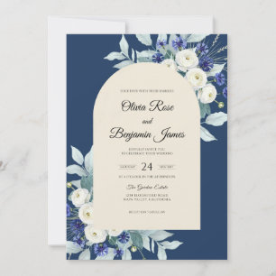 Indigo Cream Bloom Wedding Invitation