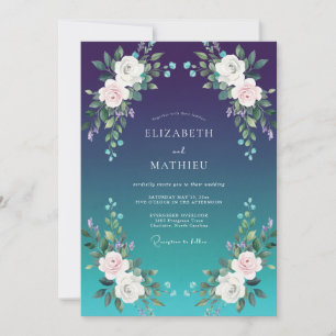 Indigo Cyan Ranunculus Eucalyptus Wedding Invitation